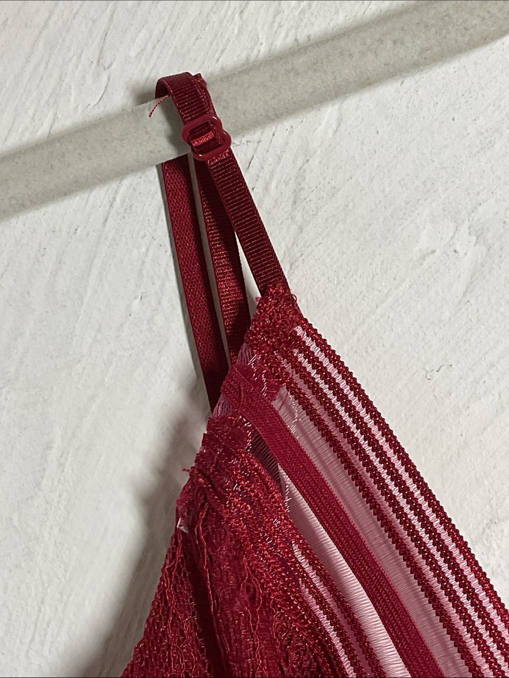 Lulus Casita Wine Red Lace Sheer Striped Plunging Sleeveless Bodysuit Size M - Picture 4 of 11